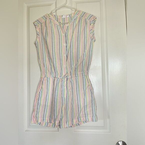 🌟B1G1 free GAP kids Short Sleeve Button Front Rainbow Stripe Romper Girl xxl - Picture 1 of 4